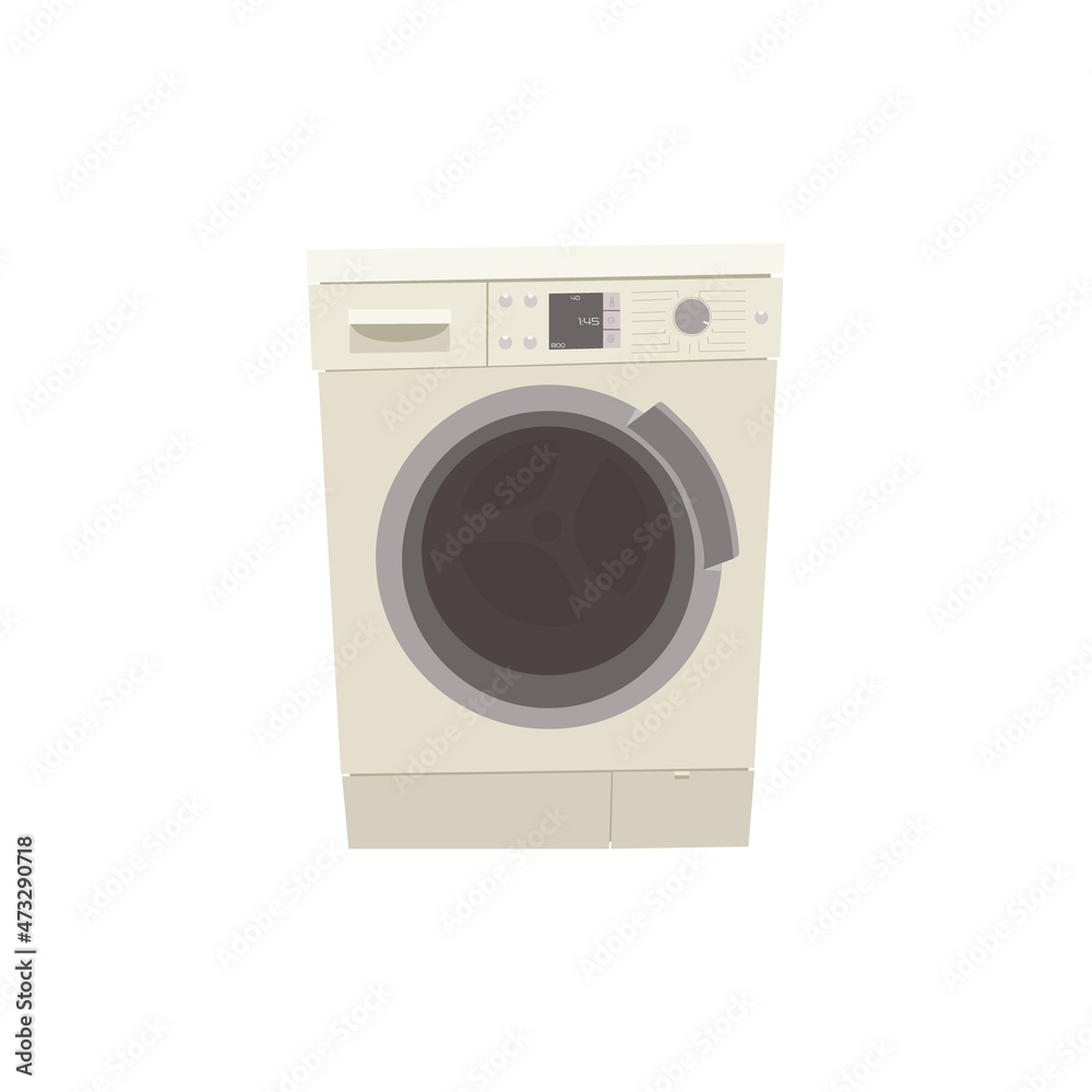 Front loading washing machine. The door is closed. Cartoon vector washer. The isolated object on a white background. Front loading washing machine. The door is closed. Cartoon vector washer. The isolated object on a white background.
