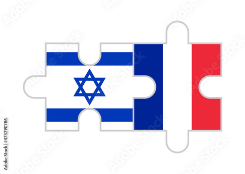 puzzle pieces of israel and france flags. vector illustration isolated on white background	