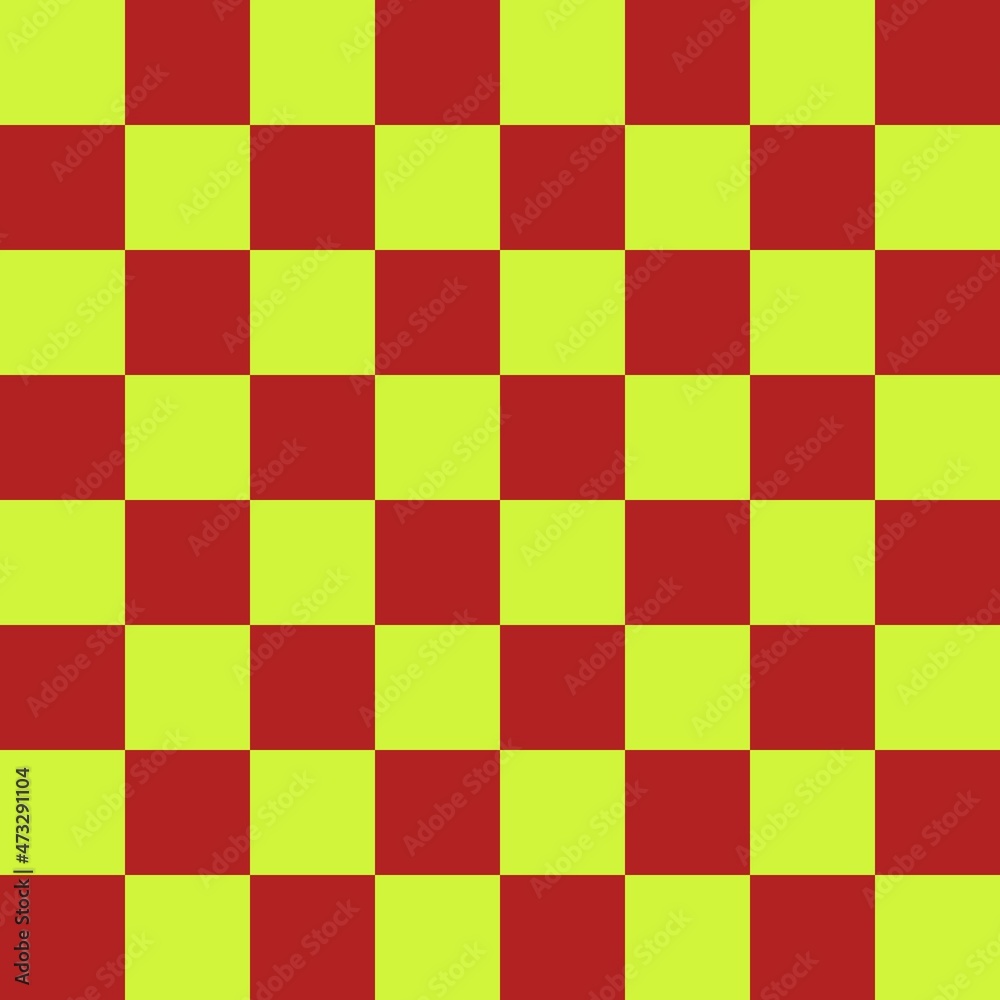 Checkerboard 8 by 8. Fire brick and Lime colors of checkerboard. Chessboard, checkerboard texture. Squares pattern. Background.