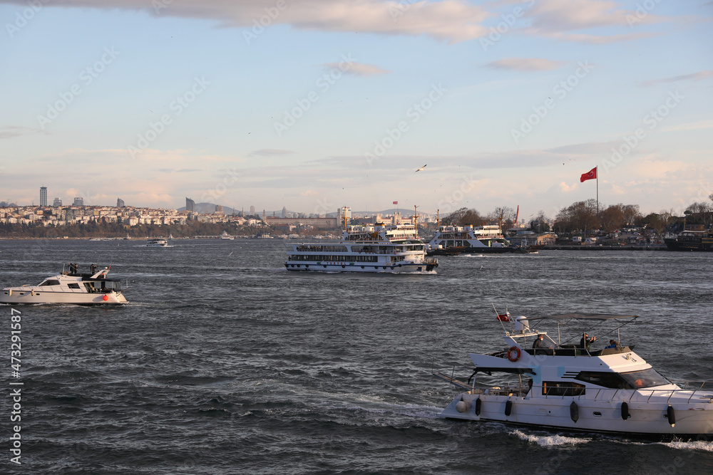 Boat trip along the Golden Horn, Istanbul, Turkey, December 2021.