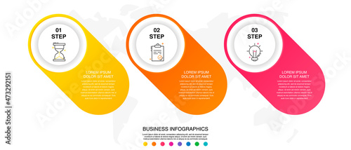Vector infographic circles. Business concept of 3 options. Timeline step by step template with three labels for diagram, web, banner, presentations, flowchart, content, levels, chart, graphic
