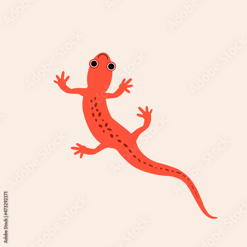 Vector isolated illustration with cute exotic reptile  iguana  lizard  newt in flat simple style on beige background. Children s color picture  hand-drawn print. Cartoon  kind  funny  smiling.