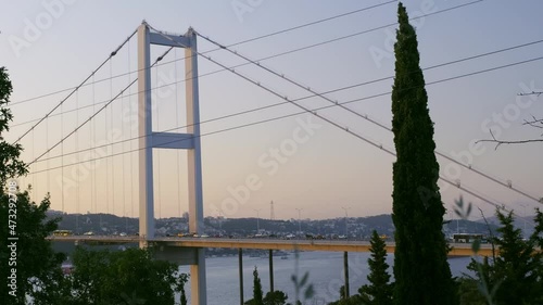 Footage of 15 July Martyrs Bridge which connects European and Asian continet to each other among the trees from Nakkastepe Nation's Garden photo