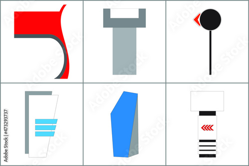 Exterior and Interior Wayfinding Signage System. office exterior monument sign, pylon sign, signage, advertising construction. Vector.