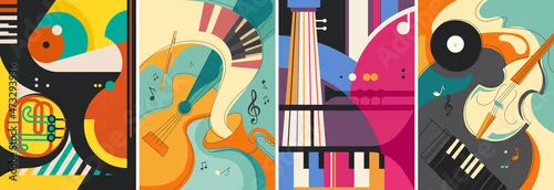 Obraz Set of classical music posters. Placard designs in different styles.
