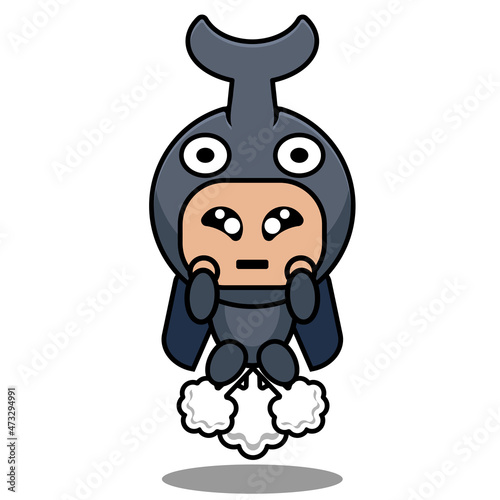 vector cartoon character cute horned beetle animal mascot costume fart rocket