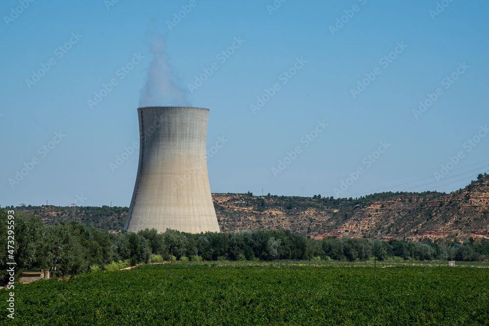 Asco nuclear power plant against the mountains and blue sky Asco nuclear power plant against the mountains and blue sky