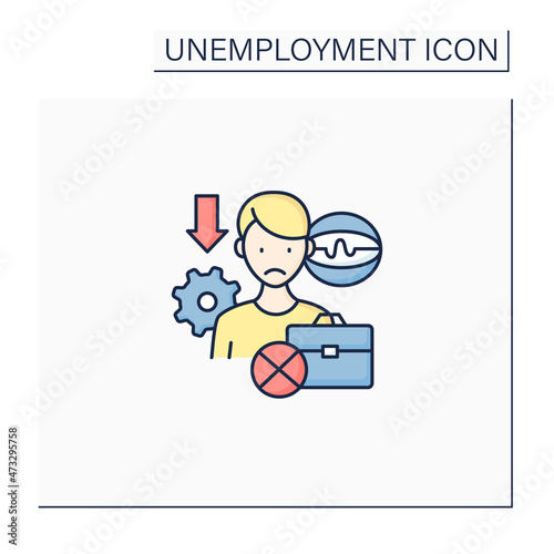 Technological unemployment color icon. Lost job caused by technological change,robotizing.Staff reduction.Joblessness concept. Isolated vector illustration