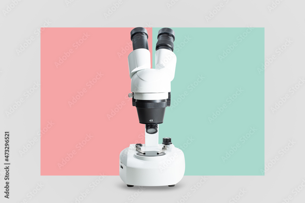 Stereoscopic microscope. Medical, health and biological concept. Using the microscope for research, scientific purposes. Stereoscopic microscope. Medical, health and biological concept. Using the microscope for research, scientific purposes.