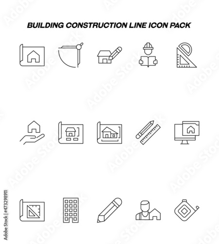 Industry concept. Collection of modern high quality building construction line icons. Editable stroke. Premiul linear symbols of builder, constructor, house, apartment building, tools for building