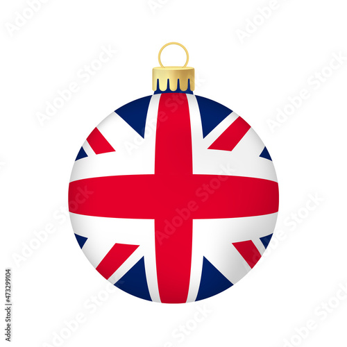 Christmas tree toy or ball  with UK flag Volumetric and realistic color illustration