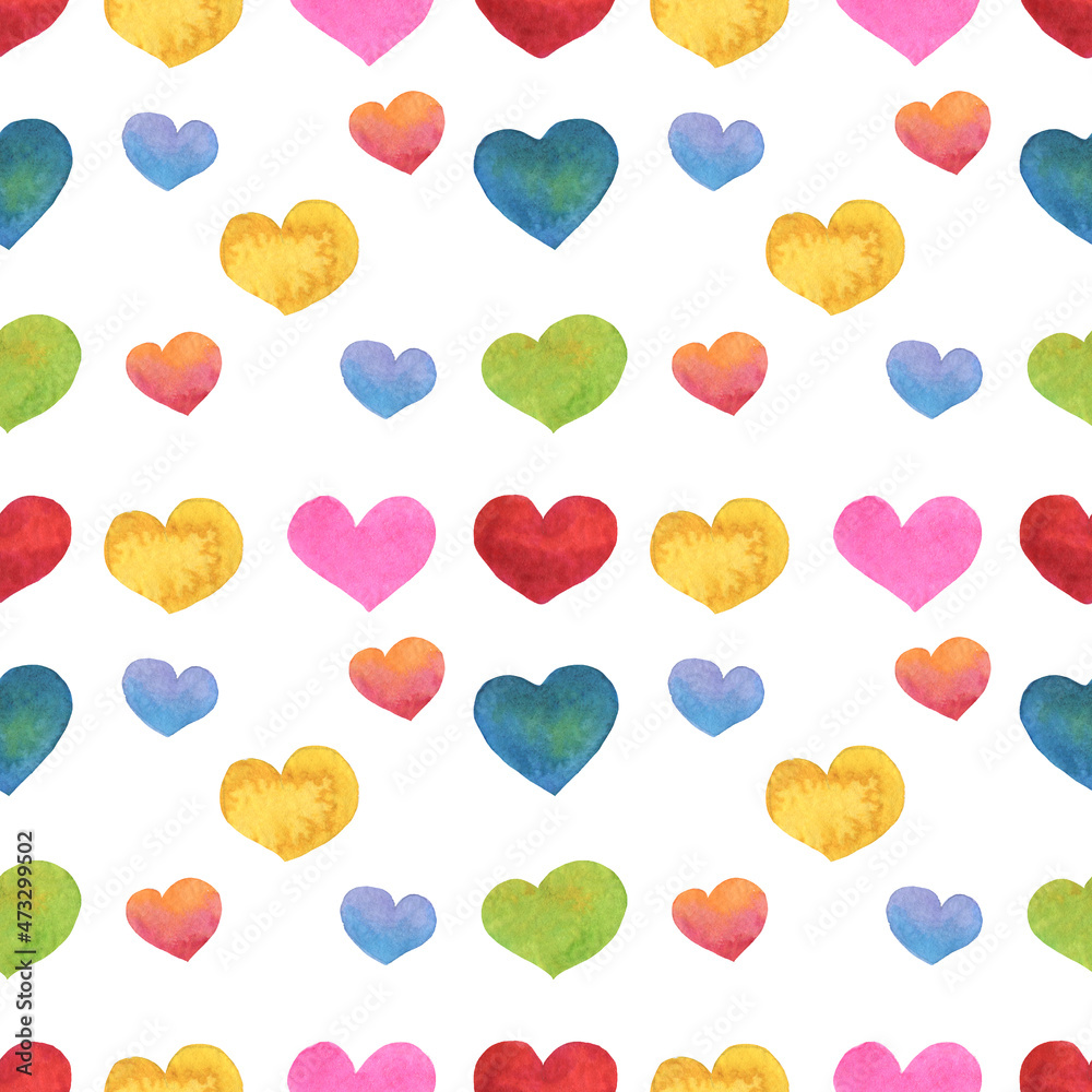 Hearts pattern. Valentine's Day pattern. Watercolor hearts isolated on white background. Hearts pattern. Valentine's Day pattern. Watercolor hearts isolated on white background.