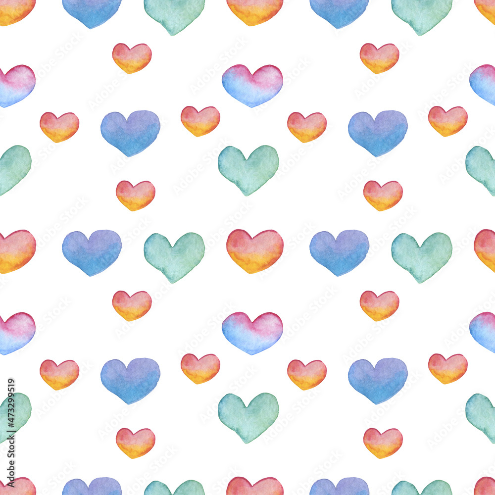 Hearts pattern. Valentine's Day pattern. Watercolor hearts isolated on white background. Hearts pattern. Valentine's Day pattern. Watercolor hearts isolated on white background.