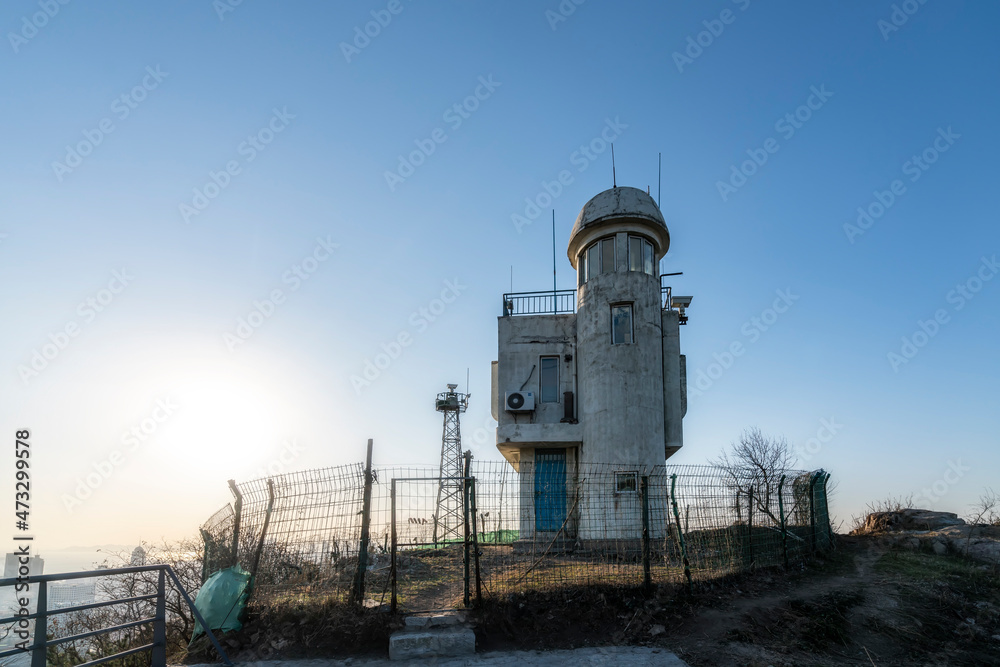 Outdoor mountain top observation tower scenery