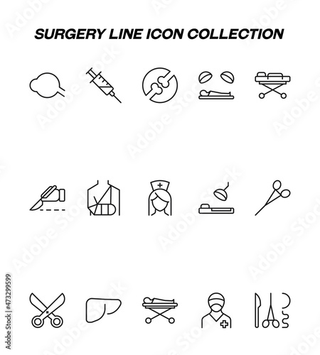 Industry concept. Collection of modern high quality surgery line icons. Editable stroke. Premium linear symbols of eyeball, medical syringe, knuckles, nurse, surgeon etc