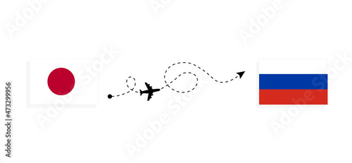 Flight and travel from Japan to Russia by passenger airplane Travel concept