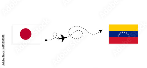 Flight and travel from Japan to Venezuela by passenger airplane Travel concept