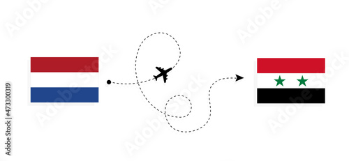 Flight and travel from Netherlands to Syria by passenger airplane Travel concept