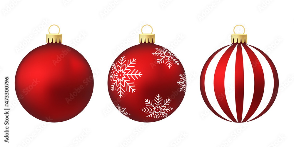 Red Christmas tree toy or ball Volumetric and realistic color illustration