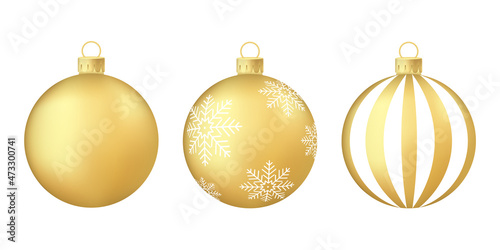 Gold Christmas tree toy or ball Volumetric and realistic color illustration
