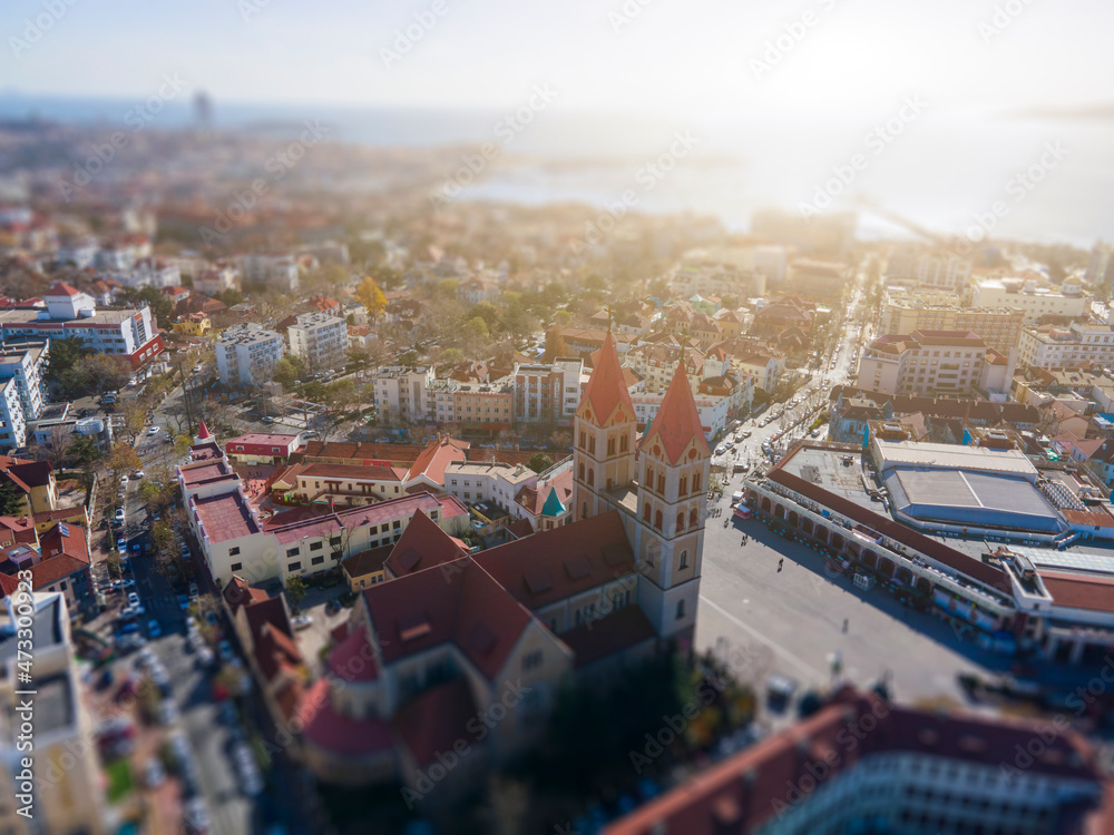 Obraz premium Aerial photography China Qingdao city architecture skyline