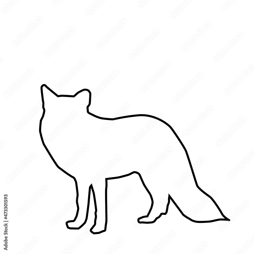 Hand drawn linear of silhouette of fox. Abstract line icon wild animal forest.Miinimalism style for baby poster, christmas card, greeting card, wedding cad, banners, social media stories stikers.