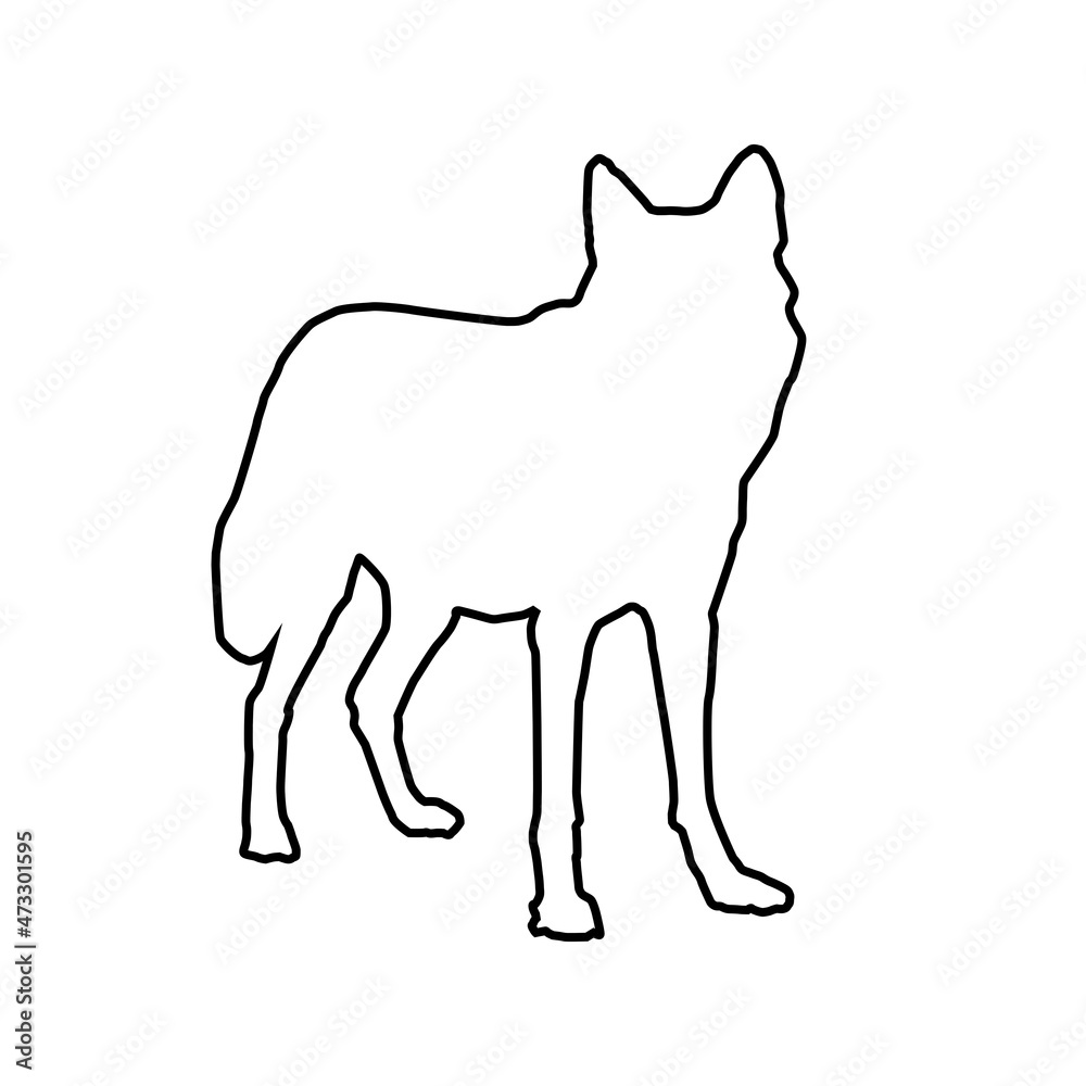 Obraz premium Hand drawn linear of silhouette of wolf. Abstract line icon wild animal forest.Miinimalism style for baby poster, christmas card, greeting card, wedding cad, banners, social media stories stikers.