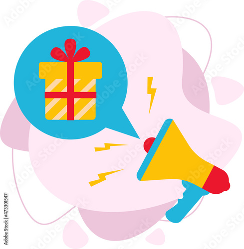 You win a gift. Notification in the mouthpiece about the distribution of gifts. Vector illustration in a flat style.