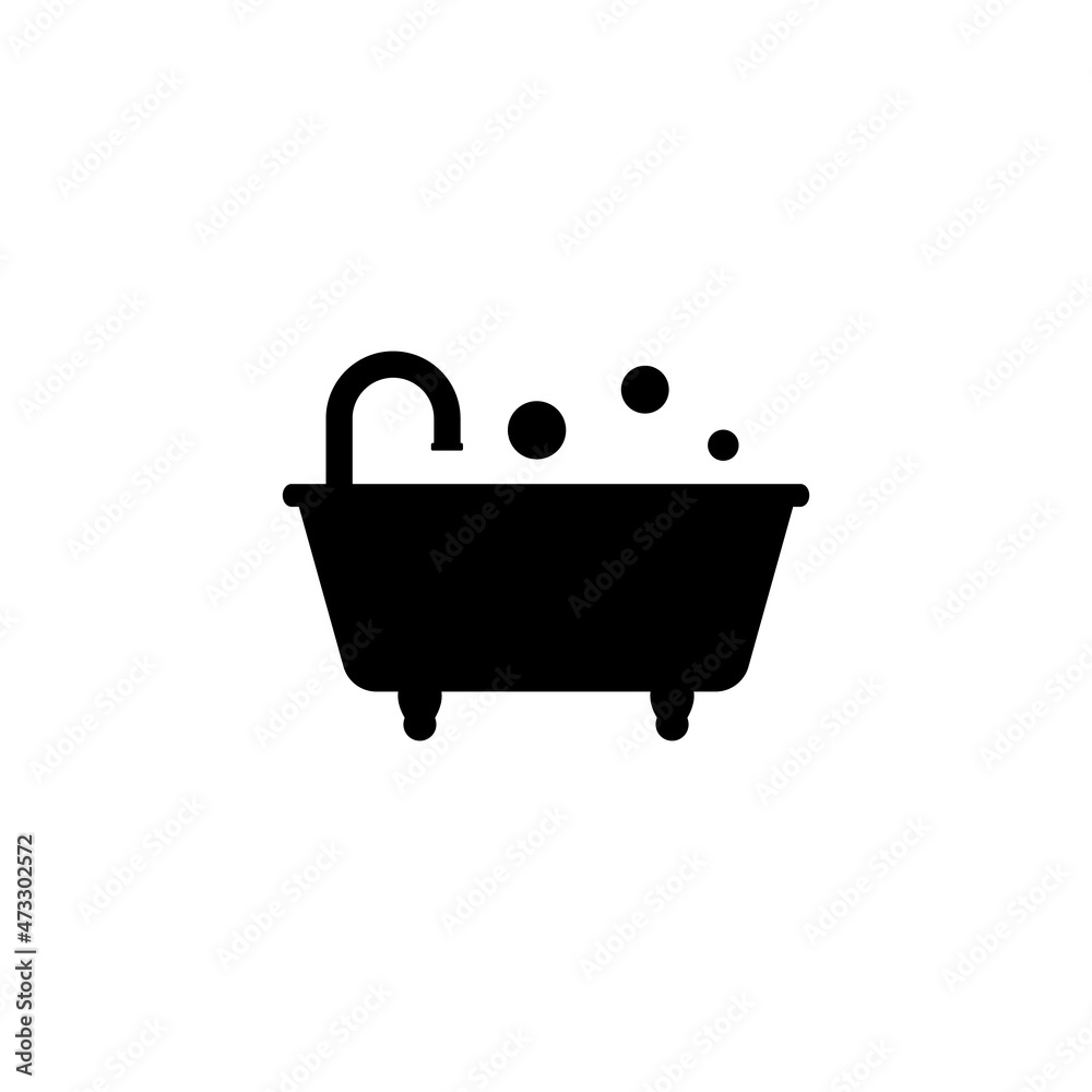 Legged bath with a tap and bubbles. Silhouette of bathtub on legs. Editable vector illustration and icon on white background. Legged bath with a tap and bubbles. Silhouette of bathtub on legs. Editable vector illustration and icon on white background.