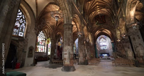 Travel to Edinburgh Old Town St Giles Cathedral interior beautiful historic parish church in the Old Town of Edinburgh. St Giles Cathedral medieval cathedral in city located in the heart of Scotland