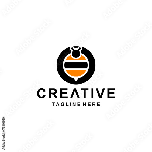Bee combination with Letter O.Abstract, emblem, design concept, logo, logotype, element, template.