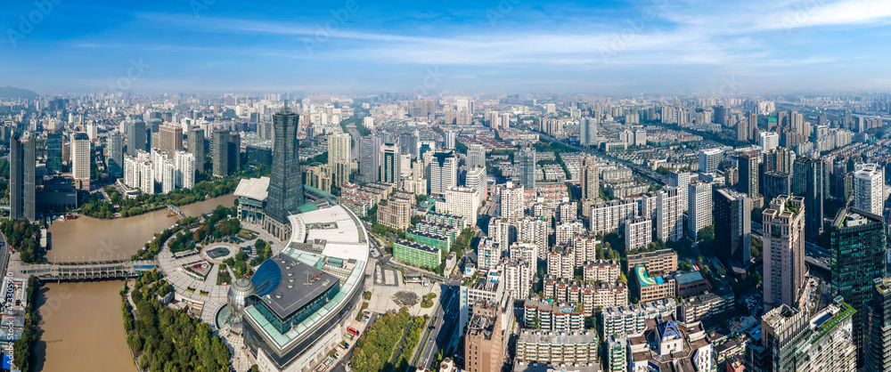 Fototapeta premium Aerial photography of Hangzhou city architecture landscape skyline