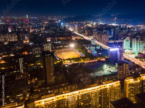 Aerial photography of Hangzhou city night view