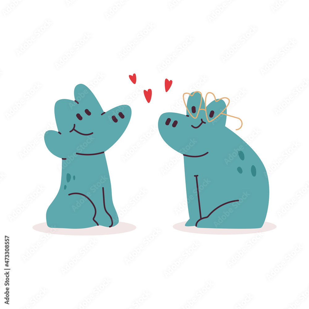 Cute frogs in love Valentine's day vector cartoon character isolated on a white background.
