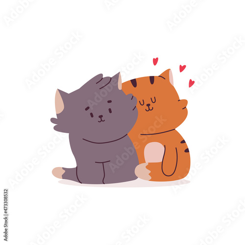 Cute cats in love Valentine's day vector cartoon character isolated on a white background.