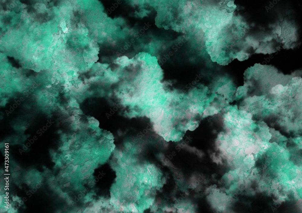 abstract background illustration of green water coour clouds with black background