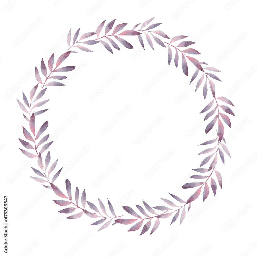 Watercolor leaves. Round frame on a white background. Element for decor, invitations. Watercolor leaves. Round frame on a white background. Element for decor, invitations.