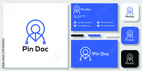 pin doc  location, pharmacy, emergency, concept with business card template 