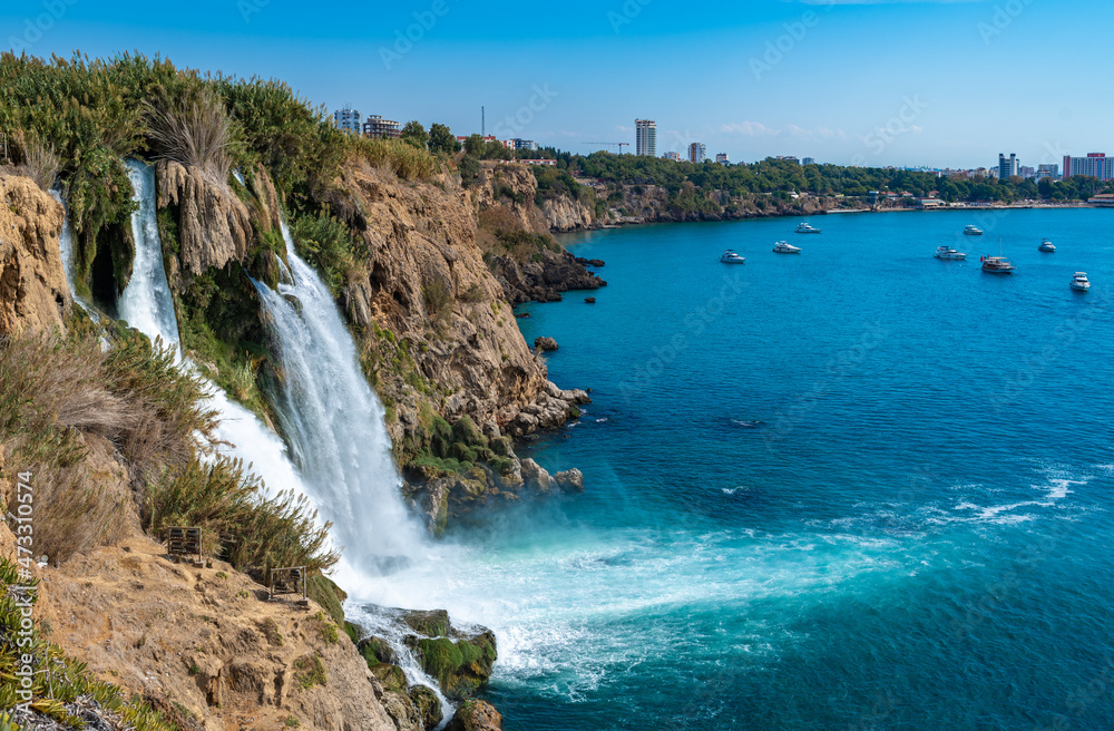 Lower Duden waterfalls, Mediterranean sea coast, Antalya, Turkey.