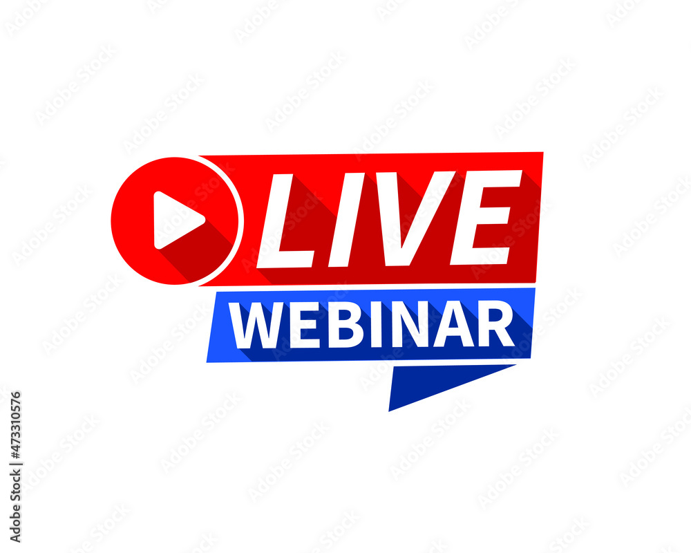 Live Webinar Button. Live stream logo. Video conference icon. Live broadcast button. Online meeting icon. Social media webinar. Vector illustration.