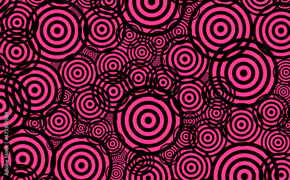 Seamless pattern of french rose pink and black various size chaotic circles for background Seamless pattern of french rose pink and black various size chaotic circles for background