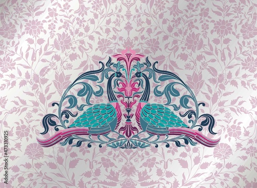 peacocks, feathers ,wedding card design, royal India	