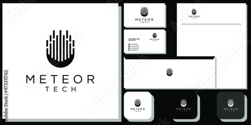 meteor tech symbol abstract black energy simple with brand identity template 