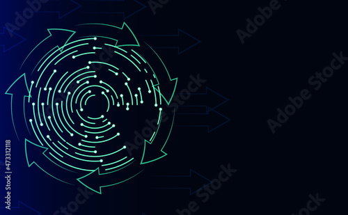 vector glowing neon lines. flat image of abstract technology circles with arrows