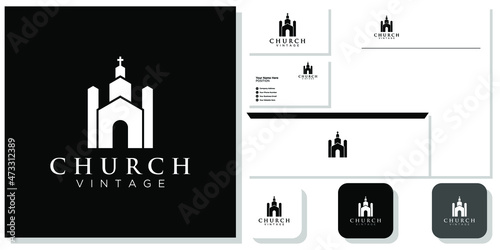 church combination symbol building prayer faith spiritual with brand identity template