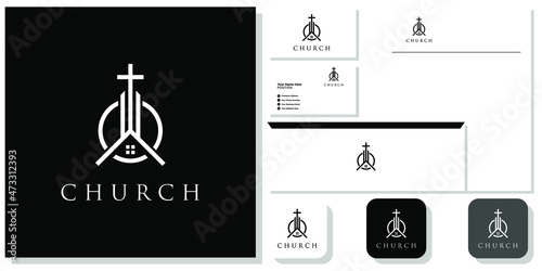 church combination symbol building prayer faith spiritual with brand identity template