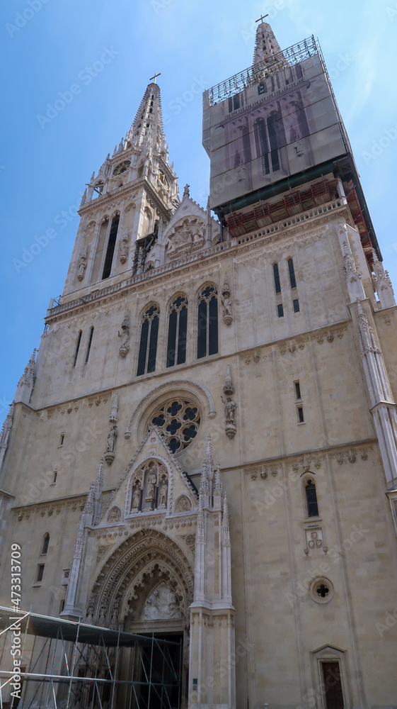 Front view entrance of Zagreb Cathedral - historical construction