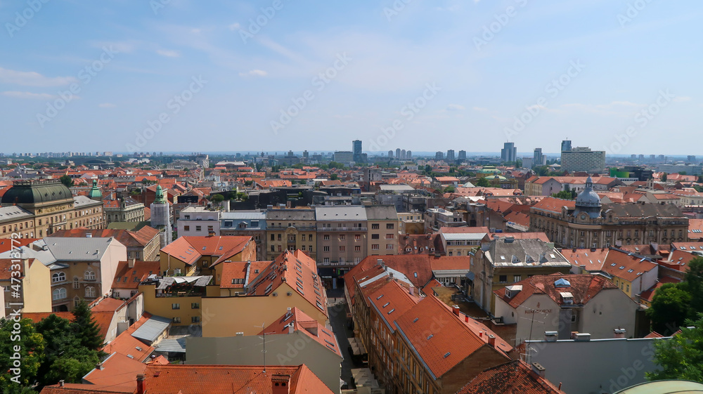 Zagreb aerial skyline rooftops view, capital of Croatia panoramic view