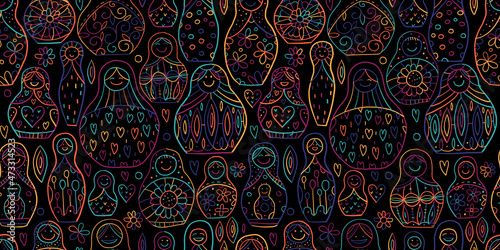 Seamless pattern with russian nesting dolls, Matryoshka