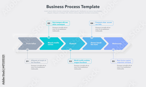 Simple business process template with five colorful steps. Easy to use for your website or presentation.